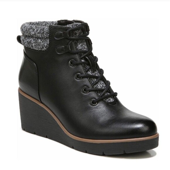 Soul Naturalizer Atlas Wedge Booties Women's 7 W Knit Collar Lace Up Black - Picture 1 of 11